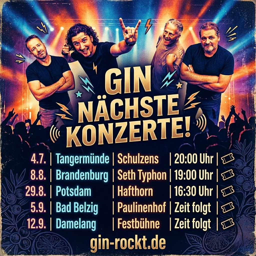 Plakat mit Terminen und 4 Männern 